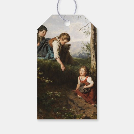 Drei Kinder, die wilde Berries im Wald picken Geschenkanhänger (Vorderseite)