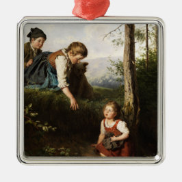 Drei Kinder, die wilde Berries im Wald picken Ornament Aus Metall