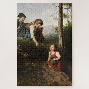 Drei Kinder, die wilde Berries im Wald picken Puzzle