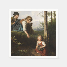 Drei Kinder, die wilde Berries im Wald picken Serviette