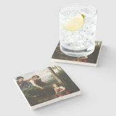 Drei Kinder, die wilde Berries im Wald picken Steinuntersetzer (Seitenansicht)