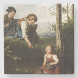 Drei Kinder, die wilde Berries im Wald picken Steinuntersetzer