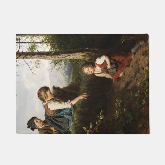 Drei Kinder, die wilde Berries in einem Wald picke Fußmatte (Vorderseite)