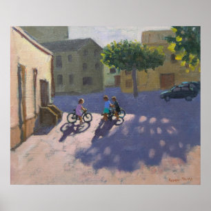 Drei Kinder mit Fahrrädern Spanien Poster