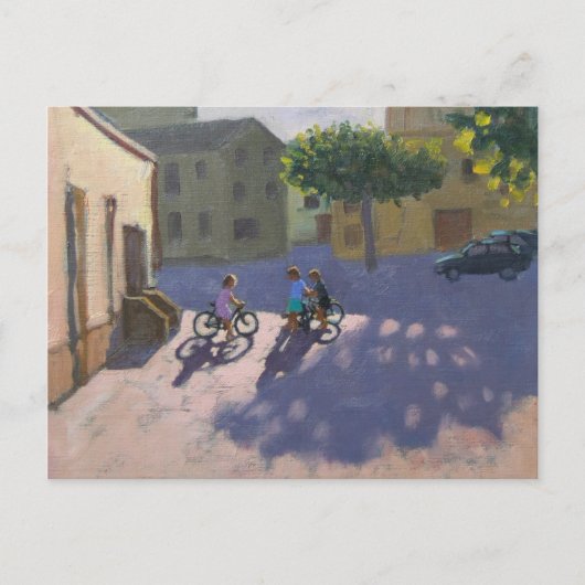 Drei Kinder mit Fahrrädern Spanien Postkarte (Vorderseite)