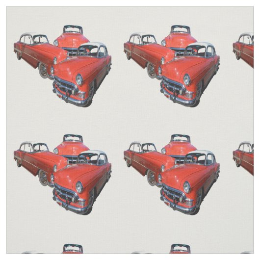 drei klassische rote und weiße Vintage-Autos, Stoff (Muster)