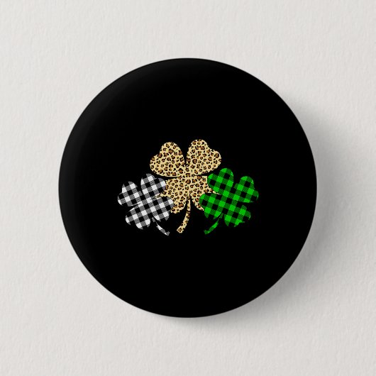 Drei Kleeblatts Leopard Buffalo Kariert St Patrick Button (Vorderseite)
