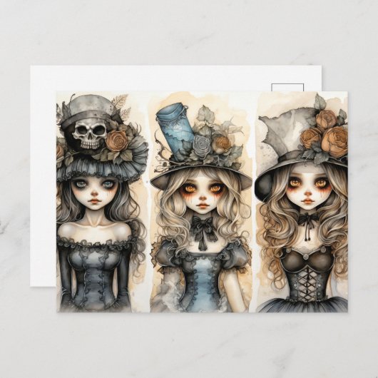 Drei kleine gotische Hexen Postkarte (Vorne/Hinten)