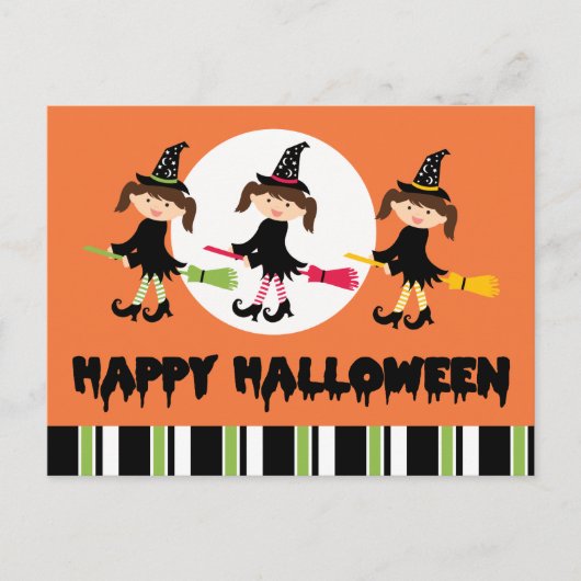 Drei kleine Hexen glückliches Halloween Postkarte (Vorderseite)