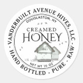 Drei kleine Hives CREAMED Honey Hand Flaschen Roh Runder Aufkleber (Vorderseite)
