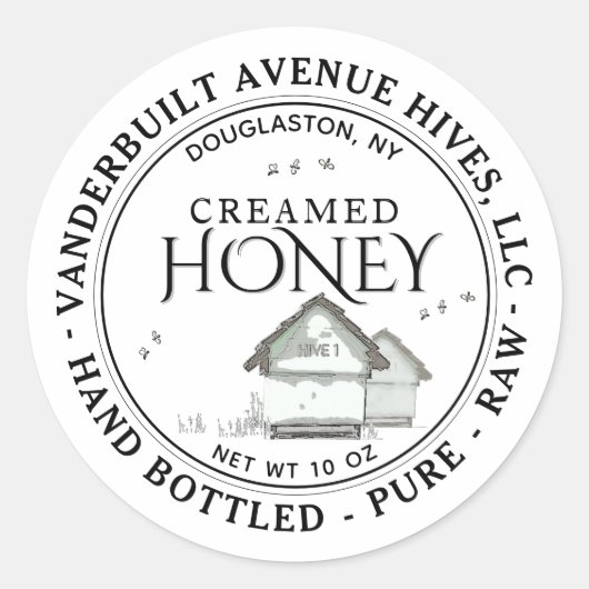 Drei kleine Hives CREAMED Honey Hand Flaschen Roh Runder Aufkleber (Vorderseite)
