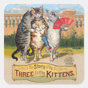 Drei kleine Kätzchen Mother Goose Illustration Quadratischer Aufkleber