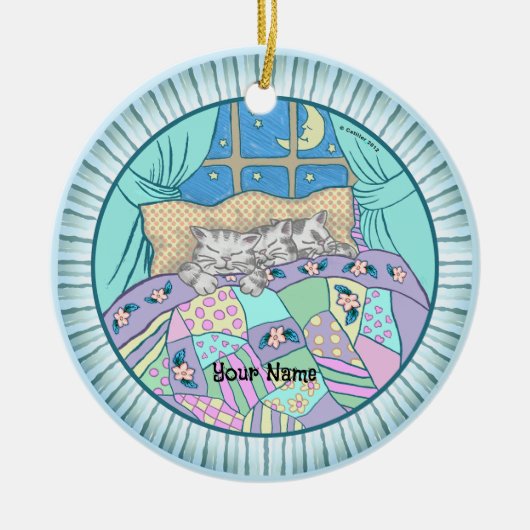 Drei kleine Katzen schlafen Keramik Ornament (Vorne)