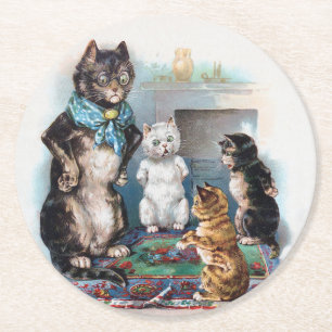Drei kleine Kitten und Mutter, Louis Wain Runder Pappuntersetzer