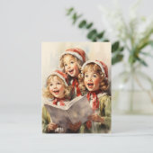 Drei kleine Mädchen singen Feiertagspostkarte (Stehend Vorderseite)