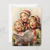 Drei kleine Mädchen singen Feiertagspostkarte (Vorne/Hinten)