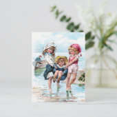 Drei kleine Mädchen spielen am Strand Postkarte (Stehend Vorderseite)