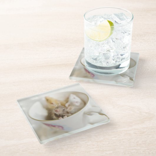 Drei kleine Mäuse Glasuntersetzer (Schrägansicht)