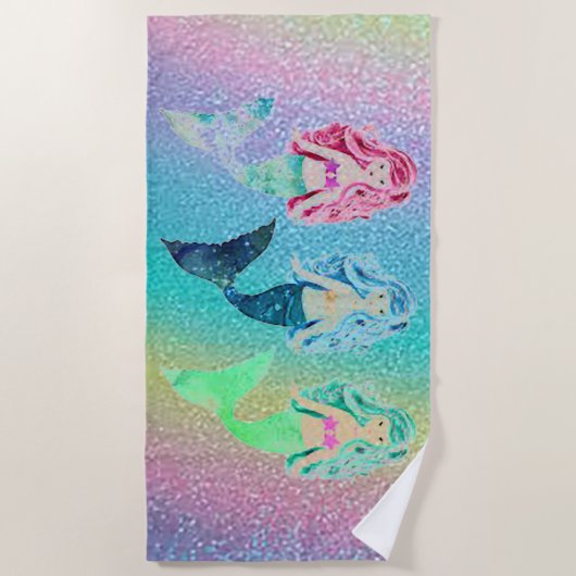 Drei kleine Mermaids Rainbow Beach Handtuch (Vorderseite)