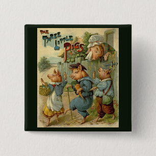Drei kleine Schweinchen Vintage Märchen Button