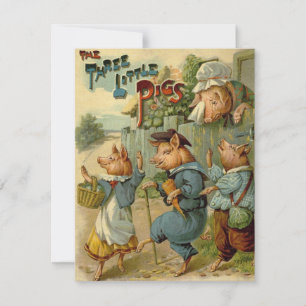 Drei kleine Schweinchen Vintage Märchen Einladung