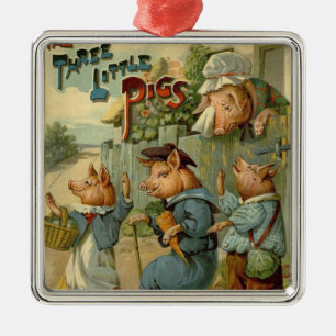 Drei kleine Schweinchen Vintage Märchen Silbernes Ornament