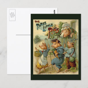 Drei kleine Schweine alte Märchen Postkarte