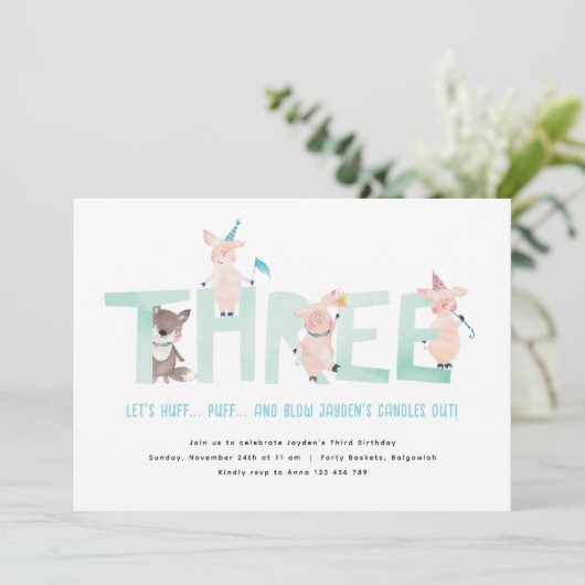 Drei kleine Schweine Big Bad Wolf, Jungen drittes Einladung (Stehend Vorderseite)