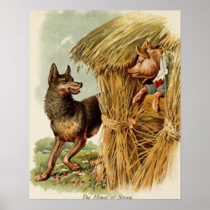 Drei kleine Schweine Big Bad Wolf, Vintage Märchen Poster
