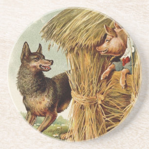 Drei kleine Schweine Big Bad Wolf, Vintage Märchen Sandstein Untersetzer