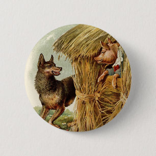 Drei kleine Schweine Böser Wolf, Vintage Märchen Button