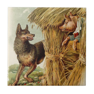 Drei kleine Schweine Böser Wolf, Vintage Märchen Fliese