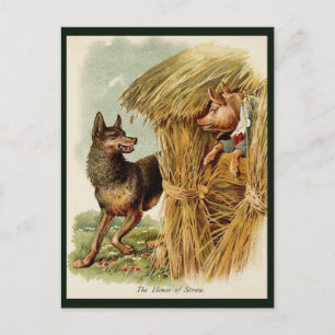 Drei kleine Schweine Böser Wolf, Vintage Märchen Postkarte