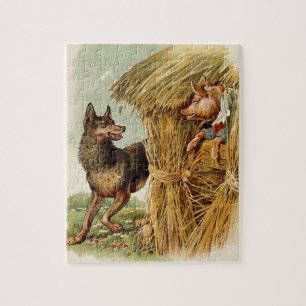 Drei kleine Schweine Böser Wolf, Vintage Märchen Puzzle