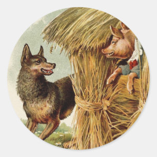 Drei kleine Schweine Böser Wolf, Vintage Märchen Runder Aufkleber