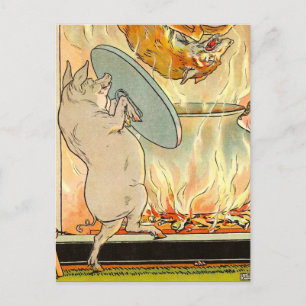 Drei kleine Schweine: Der Wolf ist im Stillstand. Postkarte