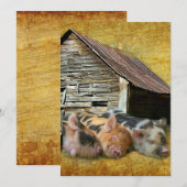 Drei kleine Schweine im rustikalen Stall schnarche Dankeskarte (Vorne/Hinten)