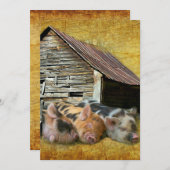 Drei kleine Schweine im rustikalen Stall schnarche Einladung (Vorne/Hinten)