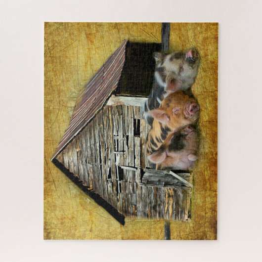 Drei kleine Schweine im rustikalen Stall schnarche Puzzle (Vertikal)