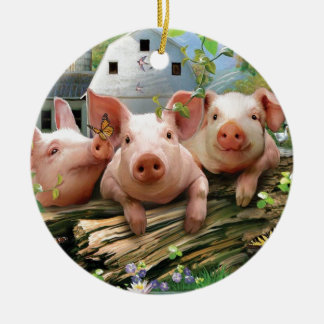 Drei kleine Schweine Keramik Ornament