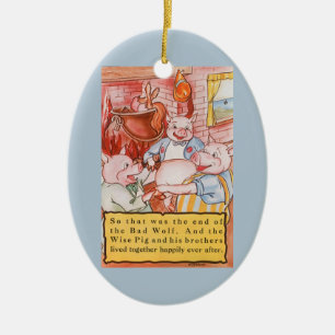 Drei kleine Schweine kochen Wolf, Vintage-Märchen Keramikornament