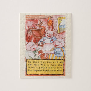 Drei kleine Schweine kochen Wolf, Vintage-Märchen Puzzle