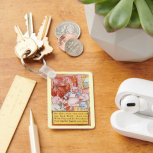 Drei kleine Schweine kochen Wolf, Vintage Märchen Schlüsselanhänger