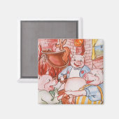 Drei kleine Schweine Kochwolf, Vintages Märchen Magnet (Vorderseite/Rückseite)