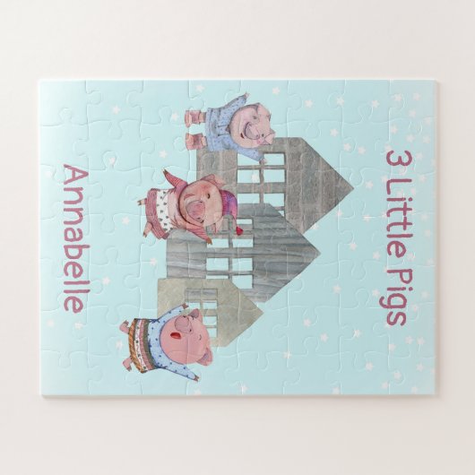 Drei kleine Schweine mit ihren Häusern Personalisi Puzzle (Horizontal)