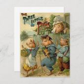 Drei kleine Schweine Vintage Märchen Einladung (Vorne/Hinten)