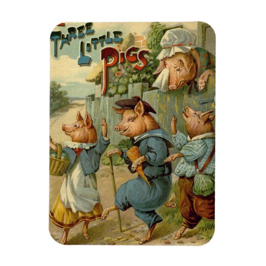 Drei kleine Schweine Vintage Märchen Magnet (Vertikal)