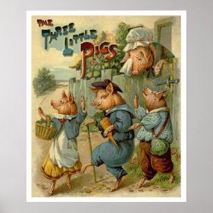 Drei kleine Schweine Vintage Märchen Poster