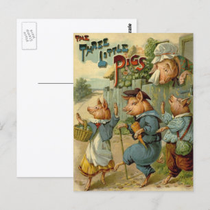 Drei kleine Schweine Vintage Märchen Postkarte