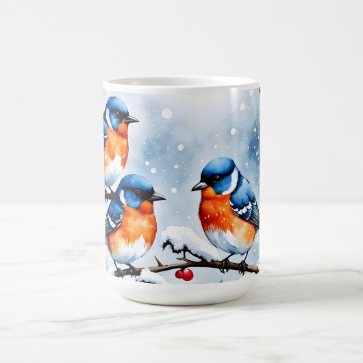 Drei kleine Singvögel und rote Berries Kaffeetasse (Mittel)